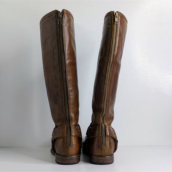 Frye Phillip Harness Brown Leather Tall Boots 7.5 Equestrian Western Boho - Picture 6 of 16